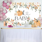 Lofaris Spring Floral Leaves Pumpkins Baby Shower Backdrop